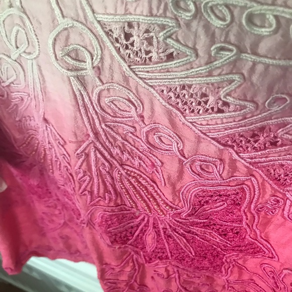 Sandy Starkman Silk Embroidered Beaded Jacket Pink L - Picture 9 of 13